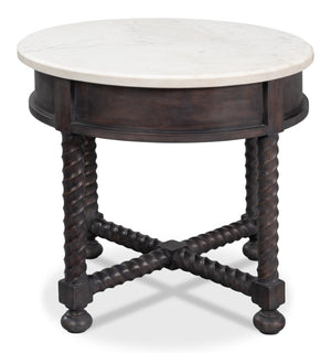 Sarreid Barley Side Table - Stunning Acacia Wood Base With Elegant White Banswara Marble Top For Style Brown  53903