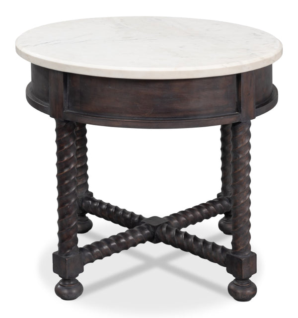 Sarreid Barley Side Table - Stunning Acacia Wood Base With Elegant White Banswara Marble Top For Style Brown  53903