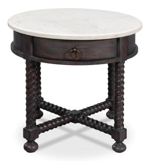 Sarreid Barley Side Table - Stunning Acacia Wood Base With Elegant White Banswara Marble Top For Style Brown  53903