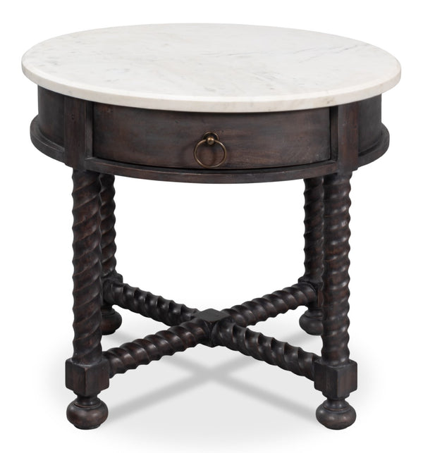 Sarreid Barley Side Table - Stunning Acacia Wood Base With Elegant White Banswara Marble Top For Style Brown  53903