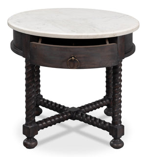 Sarreid Barley Side Table - Stunning Acacia Wood Base With Elegant White Banswara Marble Top For Style Brown  53903