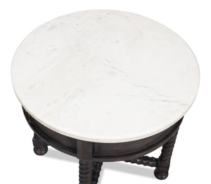 Sarreid Barley Side Table - Stunning Acacia Wood Base With Elegant White Banswara Marble Top For Style Brown  53903
