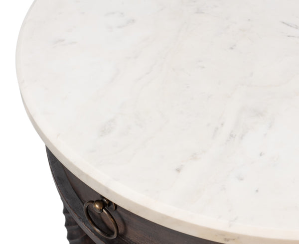 Sarreid Barley Side Table - Stunning Acacia Wood Base With Elegant White Banswara Marble Top For Style Brown  53903