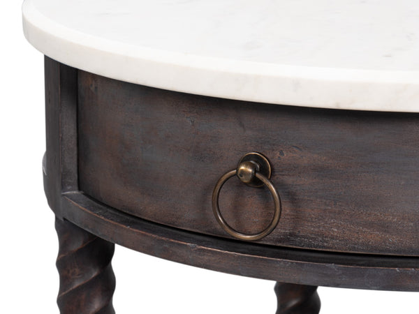 Sarreid Barley Side Table - Stunning Acacia Wood Base With Elegant White Banswara Marble Top For Style Brown  53903