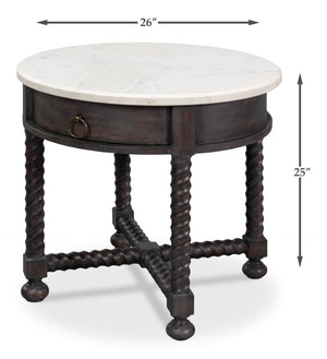 Sarreid Barley Side Table - Stunning Acacia Wood Base With Elegant White Banswara Marble Top For Style Brown  53903