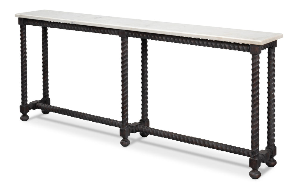 Sarreid Barley Console Table - Elegant Acacia Wood Base With Stunning White Banswara Marble Top Finish Brown  53904