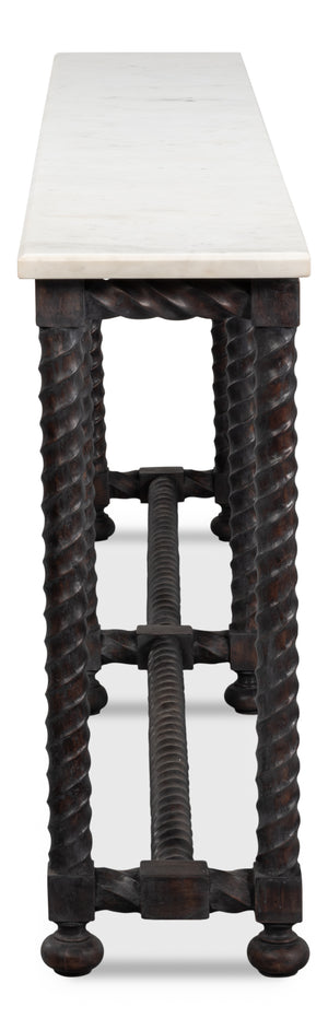 Sarreid Barley Console Table - Elegant Acacia Wood Base With Stunning White Banswara Marble Top Finish Brown  53904