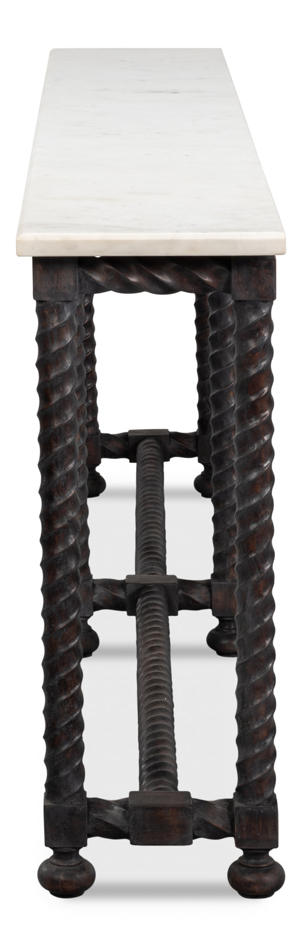 Sarreid Barley Console Table - Elegant Acacia Wood Base With Stunning White Banswara Marble Top Finish Brown  53904