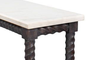 Sarreid Barley Console Table - Elegant Acacia Wood Base With Stunning White Banswara Marble Top Finish Brown  53904