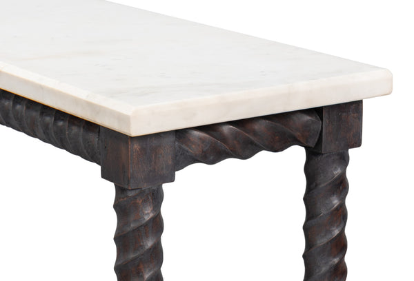 Sarreid Barley Console Table - Elegant Acacia Wood Base With Stunning White Banswara Marble Top Finish Brown  53904