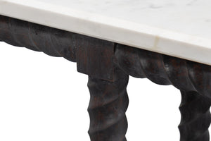 Sarreid Barley Console Table - Elegant Acacia Wood Base With Stunning White Banswara Marble Top Finish Brown  53904