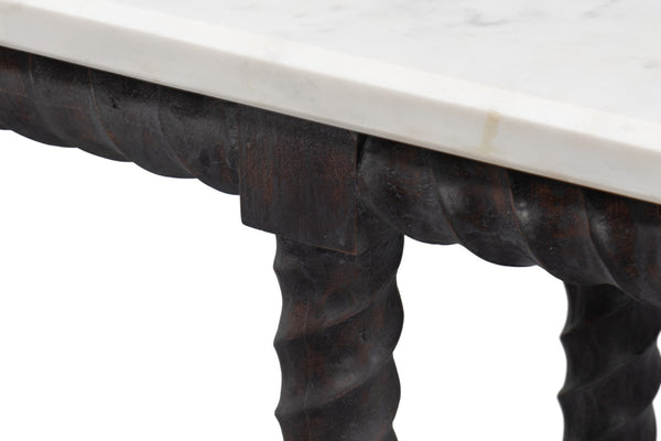 Sarreid Barley Console Table - Elegant Acacia Wood Base With Stunning White Banswara Marble Top Finish Brown  53904