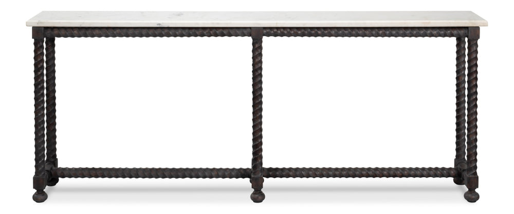 Sarreid Barley Console Table - Elegant Acacia Wood Base With Stunning White Banswara Marble Top Finish Brown  53904