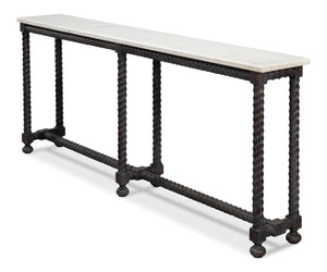 Sarreid Barley Console Table - Elegant Acacia Wood Base With Stunning White Banswara Marble Top Finish Brown  53904
