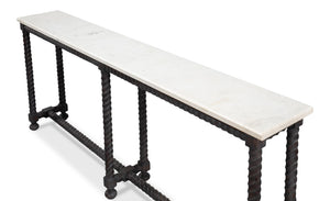 Sarreid Barley Console Table - Elegant Acacia Wood Base With Stunning White Banswara Marble Top Finish Brown  53904