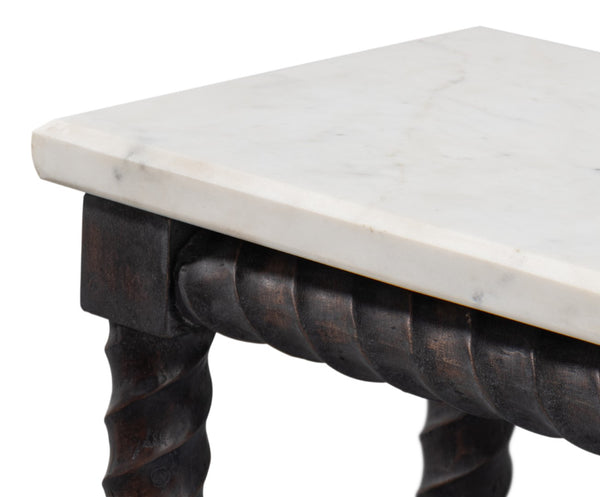 Sarreid Barley Console Table - Elegant Acacia Wood Base With Stunning White Banswara Marble Top Finish Brown  53904