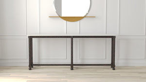 Sarreid Barley Console Table - Elegant Acacia Wood Base With Stunning White Banswara Marble Top Finish Brown  53904
