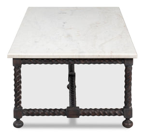 Sarreid Barley Cocktail Table – Stunning Acacia Wood With Elegant White Banswara Marble Top For Your Home Brown  53905