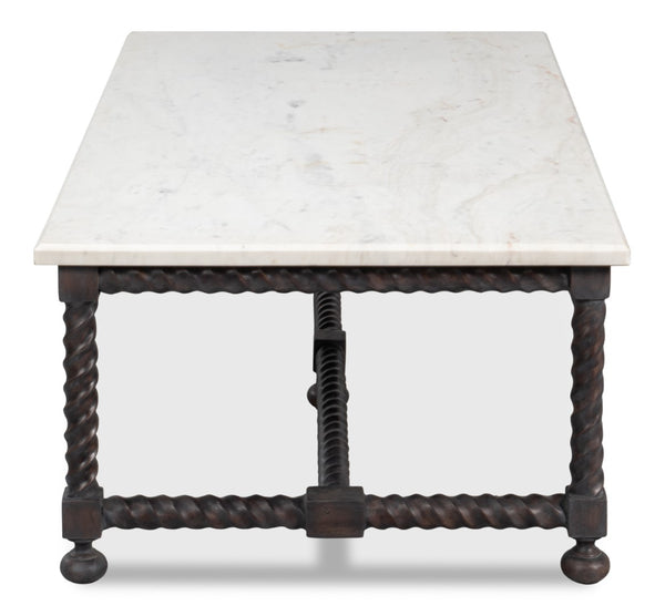 Sarreid Barley Cocktail Table – Stunning Acacia Wood With Elegant White Banswara Marble Top For Your Home Brown  53905
