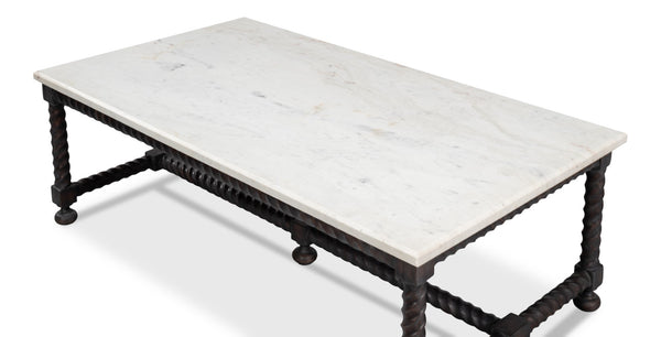 Sarreid Barley Cocktail Table – Stunning Acacia Wood With Elegant White Banswara Marble Top For Your Home Brown  53905