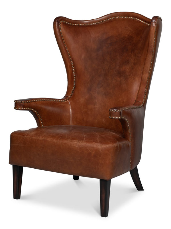 Sarreid Drake Distilled Leather Chair - Newark Brown Elegance With Antique Brass Nail Heads For Luxe Living Brown  53906