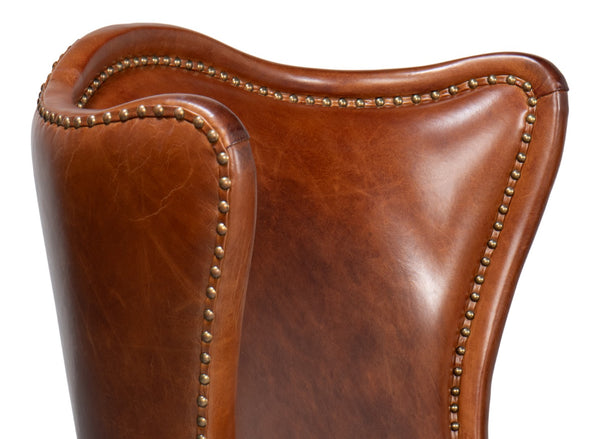 Sarreid Drake Distilled Leather Chair - Newark Brown Elegance With Antique Brass Nail Heads For Luxe Living Brown  53906