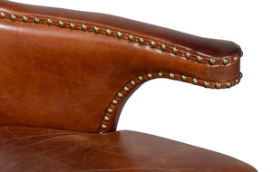 Sarreid Drake Distilled Leather Chair - Newark Brown Elegance With Antique Brass Nail Heads For Luxe Living Brown  53906