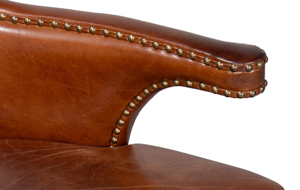 Sarreid Drake Distilled Leather Chair - Newark Brown Elegance With Antique Brass Nail Heads For Luxe Living Brown  53906