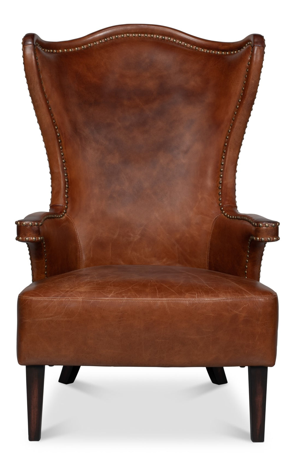 Sarreid Drake Distilled Leather Chair - Newark Brown Elegance With Antique Brass Nail Heads For Luxe Living Brown  53906