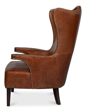 Sarreid Drake Distilled Leather Chair - Newark Brown Elegance With Antique Brass Nail Heads For Luxe Living Brown  53906