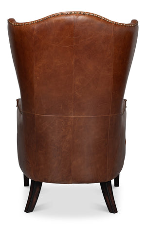 Sarreid Drake Distilled Leather Chair - Newark Brown Elegance With Antique Brass Nail Heads For Luxe Living Brown  53906