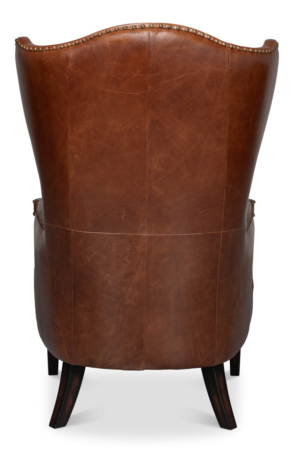 Sarreid Drake Distilled Leather Chair - Newark Brown Elegance With Antique Brass Nail Heads For Luxe Living Brown  53906