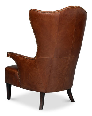 Sarreid Drake Distilled Leather Chair - Newark Brown Elegance With Antique Brass Nail Heads For Luxe Living Brown  53906