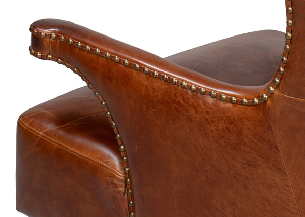 Sarreid Drake Distilled Leather Chair - Newark Brown Elegance With Antique Brass Nail Heads For Luxe Living Brown  53906