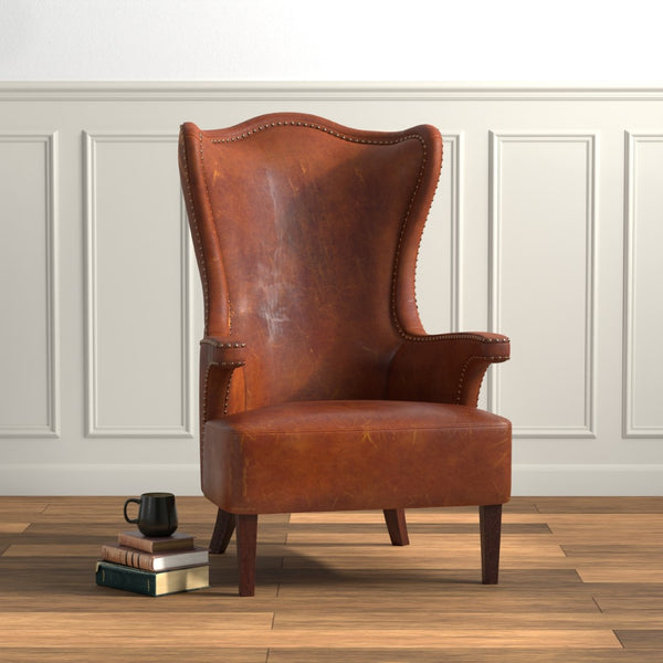 Sarreid Drake Distilled Leather Chair - Newark Brown Elegance With Antique Brass Nail Heads For Luxe Living Brown  53906
