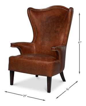Sarreid Drake Distilled Leather Chair - Newark Brown Elegance With Antique Brass Nail Heads For Luxe Living Brown  53906