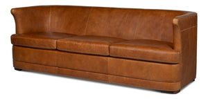 Sarreid Mcmillan Distilled Leather Sofa - Luxurious Cuba Brown With Antique Brass Nail Heads For Elegance Brown  53907