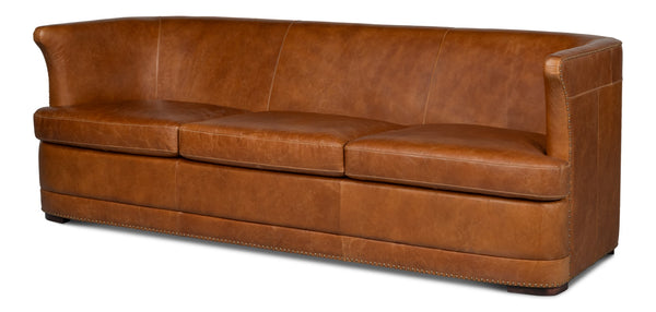 Sarreid Mcmillan Distilled Leather Sofa - Luxurious Cuba Brown With Antique Brass Nail Heads For Elegance Brown  53907