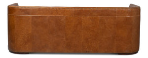 Sarreid Mcmillan Distilled Leather Sofa - Luxurious Cuba Brown With Antique Brass Nail Heads For Elegance Brown  53907