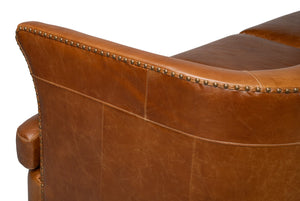 Sarreid Mcmillan Distilled Leather Sofa - Luxurious Cuba Brown With Antique Brass Nail Heads For Elegance Brown  53907