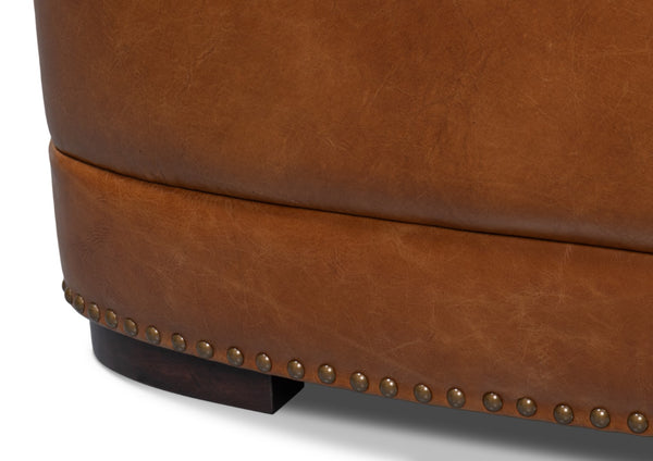 Sarreid Mcmillan Distilled Leather Sofa - Luxurious Cuba Brown With Antique Brass Nail Heads For Elegance Brown  53907