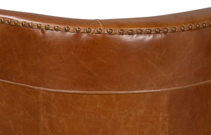 Sarreid Mcmillan Distilled Leather Sofa - Luxurious Cuba Brown With Antique Brass Nail Heads For Elegance Brown  53907
