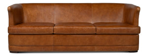 Sarreid Mcmillan Distilled Leather Sofa - Luxurious Cuba Brown With Antique Brass Nail Heads For Elegance Brown  53907