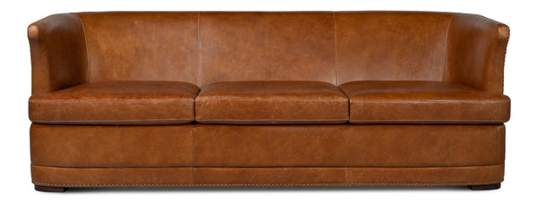 Sarreid Mcmillan Distilled Leather Sofa - Luxurious Cuba Brown With Antique Brass Nail Heads For Elegance Brown  53907