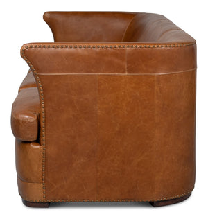 Sarreid Mcmillan Distilled Leather Sofa - Luxurious Cuba Brown With Antique Brass Nail Heads For Elegance Brown  53907