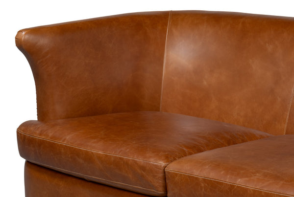 Sarreid Mcmillan Distilled Leather Sofa - Luxurious Cuba Brown With Antique Brass Nail Heads For Elegance Brown  53907