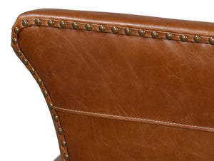 Sarreid Mcmillan Distilled Leather Sofa - Luxurious Cuba Brown With Antique Brass Nail Heads For Elegance Brown  53907