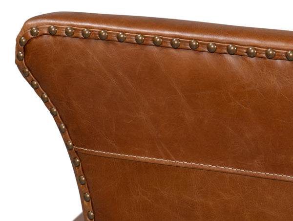 Sarreid Mcmillan Distilled Leather Sofa - Luxurious Cuba Brown With Antique Brass Nail Heads For Elegance Brown  53907