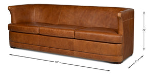 Sarreid Mcmillan Distilled Leather Sofa - Luxurious Cuba Brown With Antique Brass Nail Heads For Elegance Brown  53907