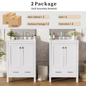 English Elm 48-Inch Modern Bathroom Vanity with Dual Ceramic Sinks, Ample Soft-Close Storage and Stylish Design White N729P000009K